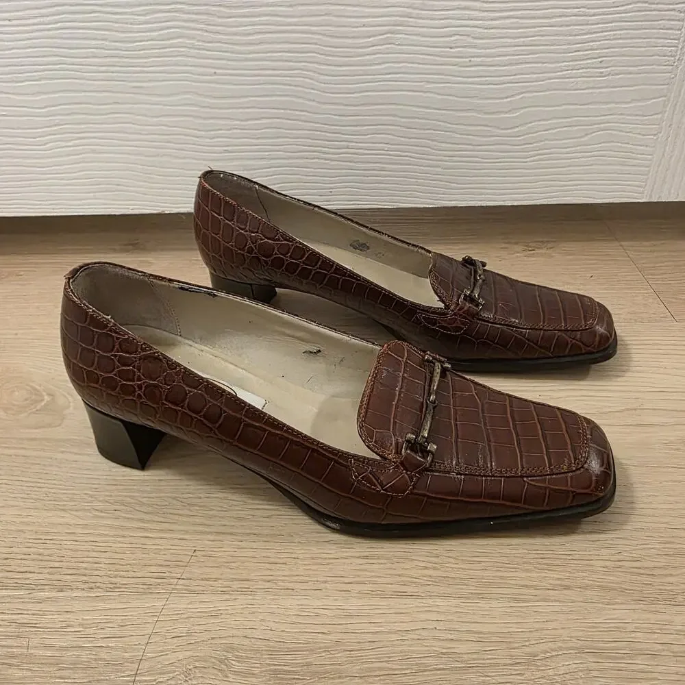 Vintage Talbots Brown Leather Snakeskin Preppy‎ Dark Academia Heels Size 6